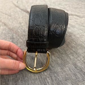 Versace Vintage Black Leather Belt with Gold Buckle